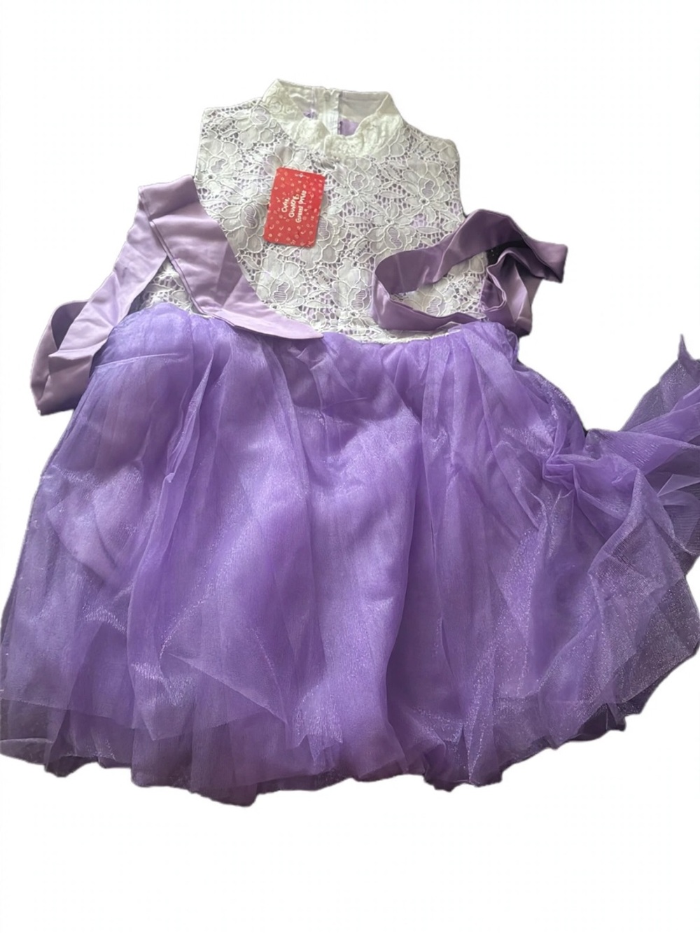 Girls' Lavender Tulle Dance Dress with White Lace Bodice
